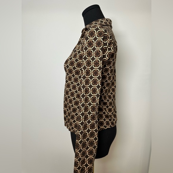 Motel Dark Brown Patterned Long Sleeve Plunge Collared Neckline - Picture 5 of 8